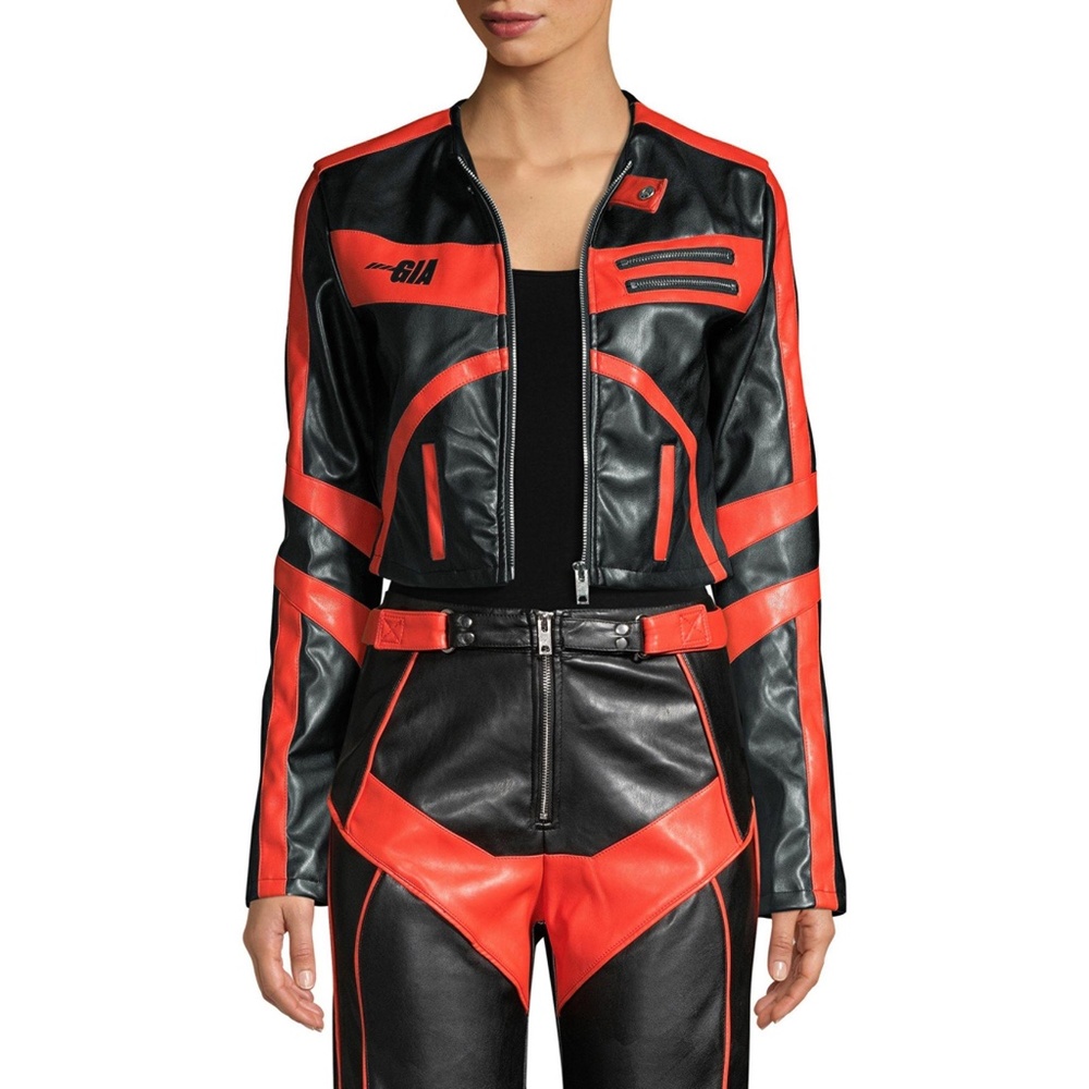 Cropped biker jacket.